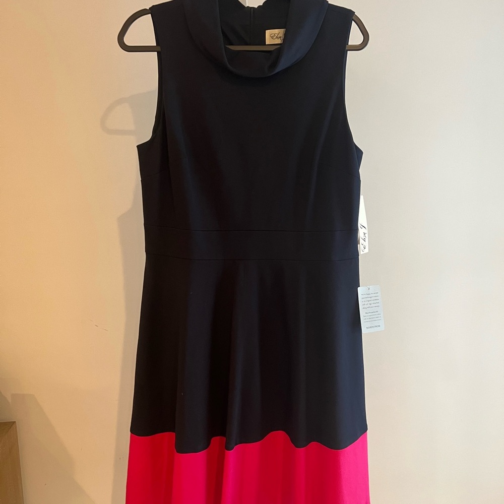 Eliza J Black and Pink Sleeveless Midi Dress